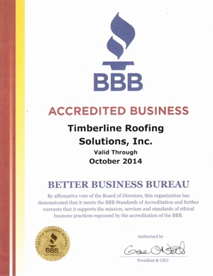Timberline Roofing Solutions is a Better Business Bureau Accredited Business